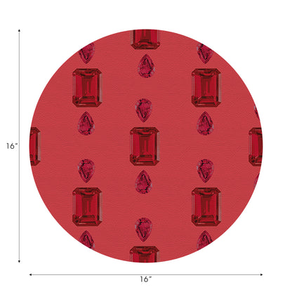 Gem Rubys Crimson Vegan Leather Round Pebble Placemat