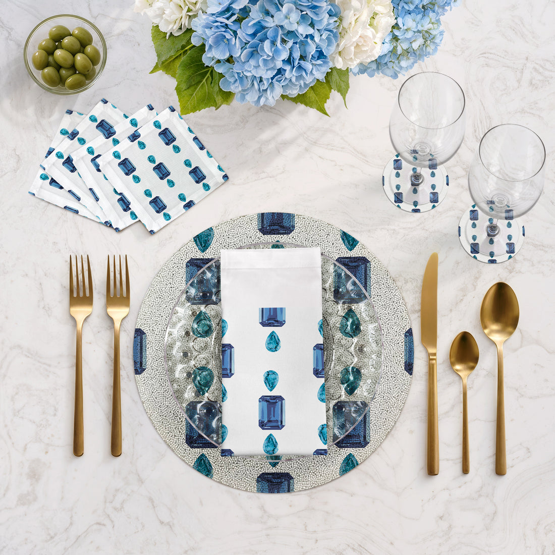 Gem Sapphires White Round Beaded Placemat Smooth - nicolettemayer.com
