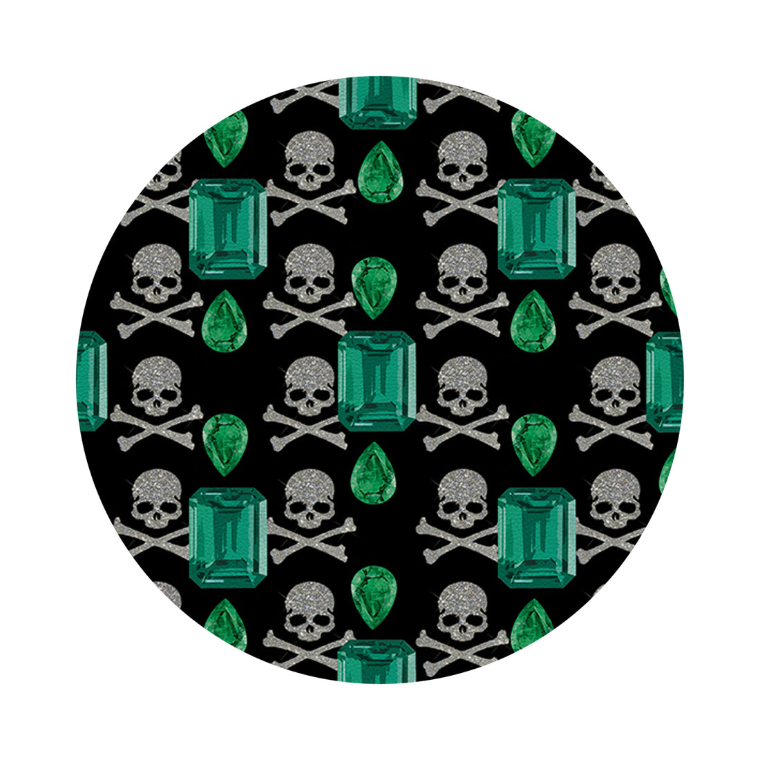 Gem Emeralds Skull Vegan Leather Round Pebble Placemat