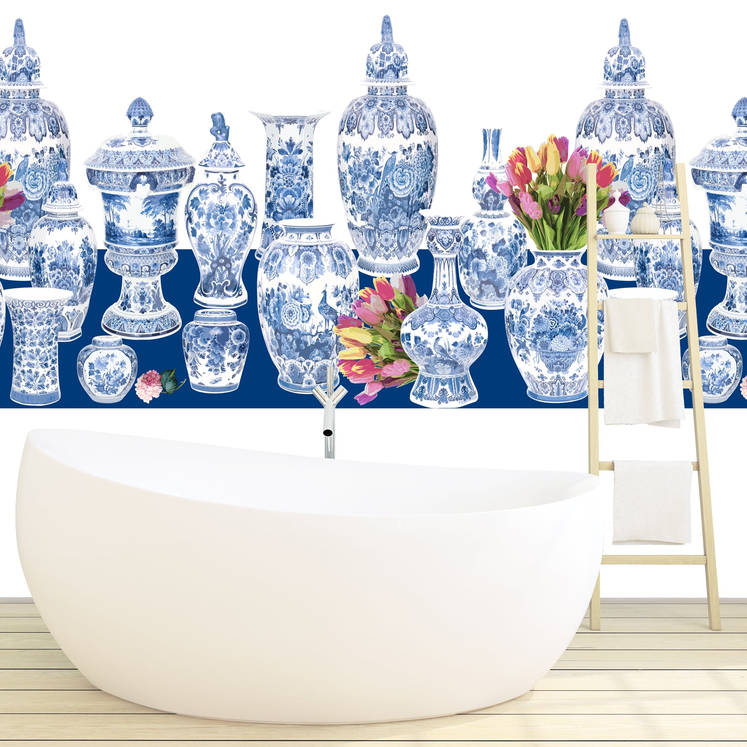 Garniture Scenic Tulips Blue Non Woven Mural, Left Panel