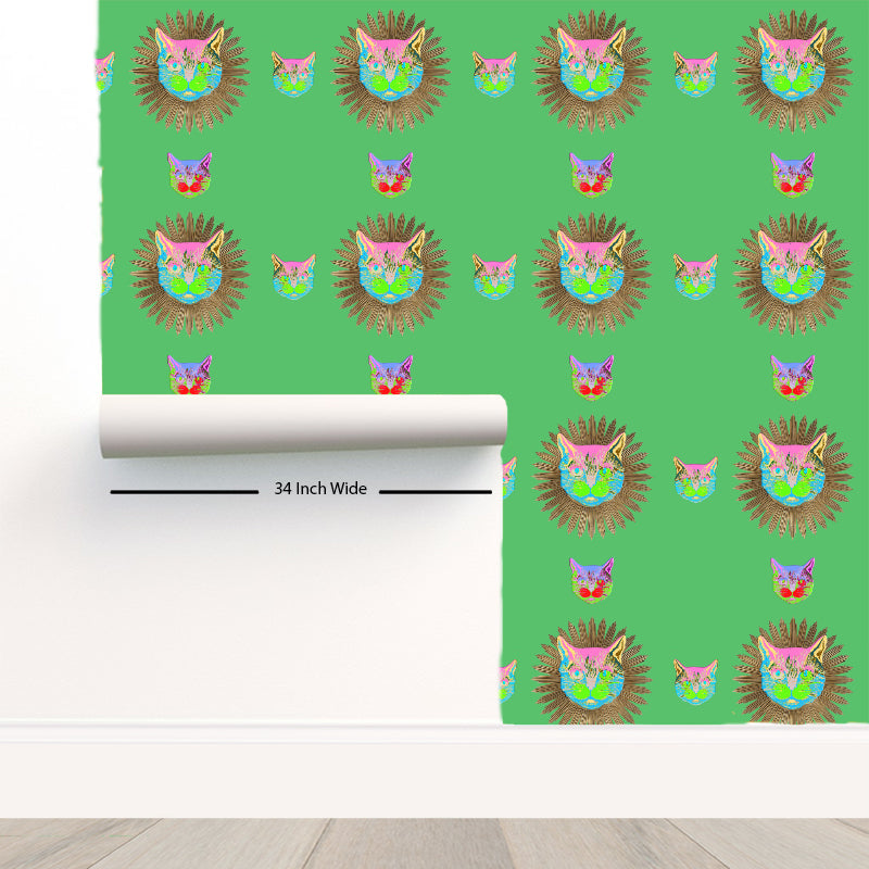Guccify Cat Green Peel and Stick Wallpaper - nicolettemayer.com