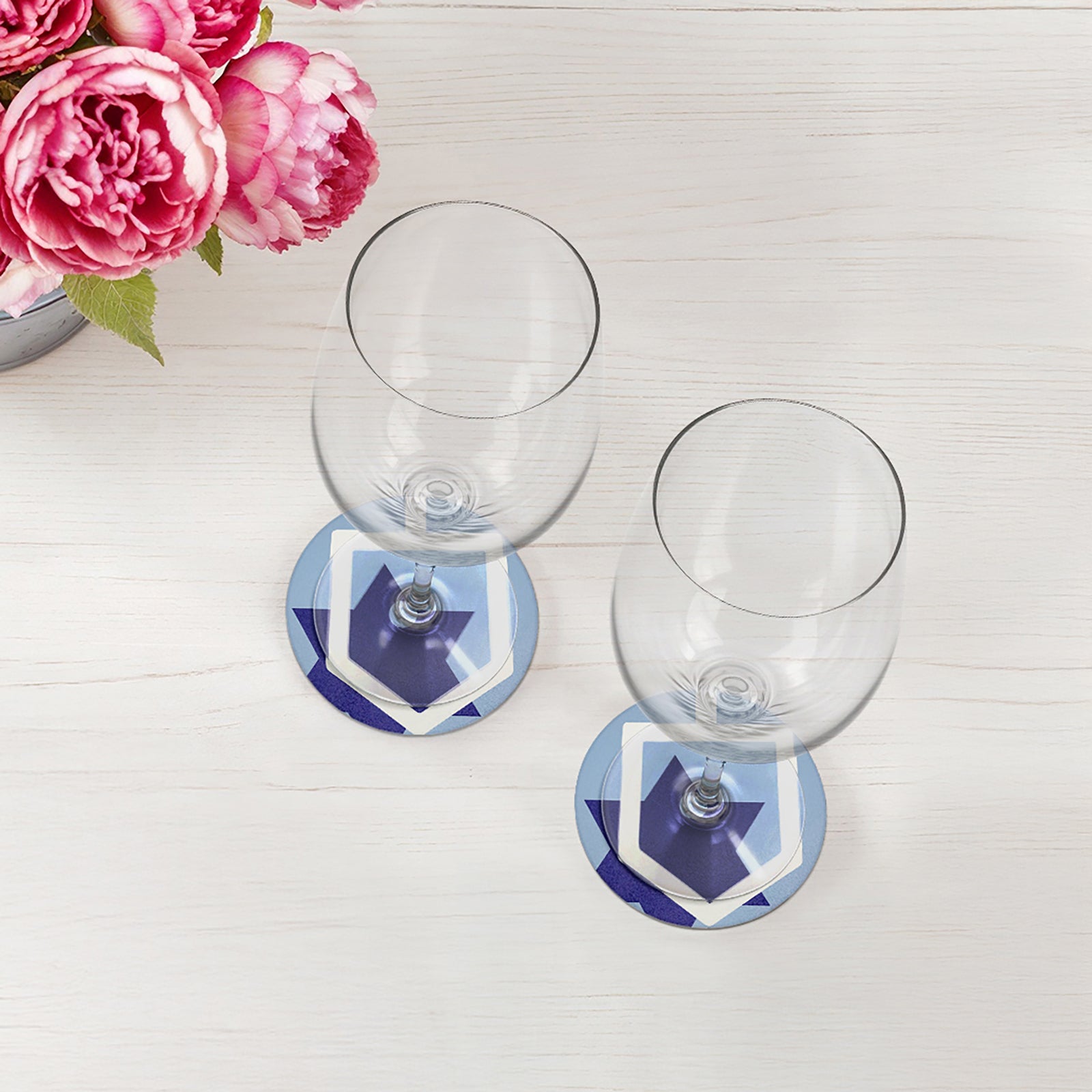 HanukKah Dreidel Vegan Leather Round Coasters