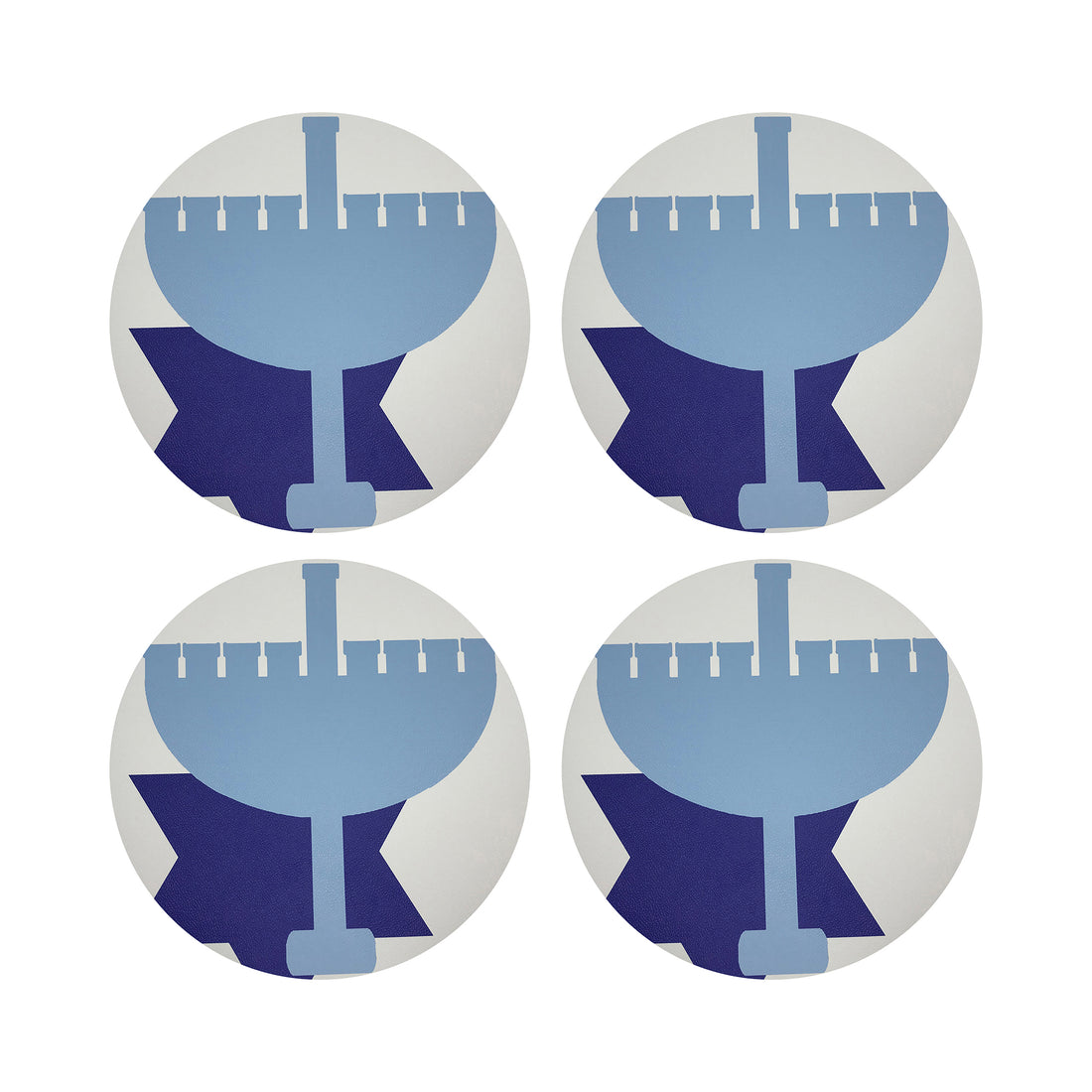 Hanukkah Menorah Vegan Leather Round Coasters