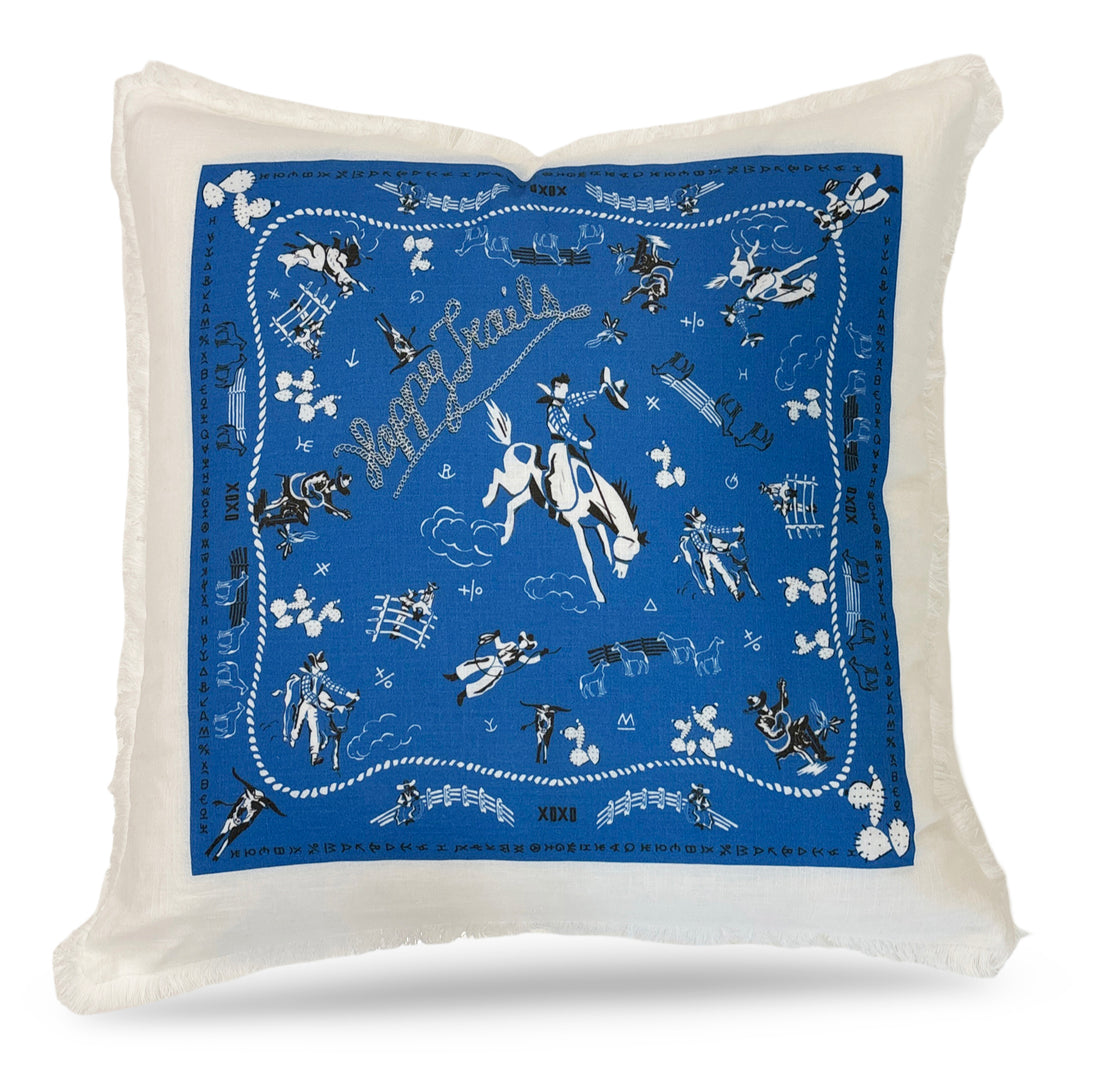 Happy Trails Indigo 22x22 White Fringe Pillow
