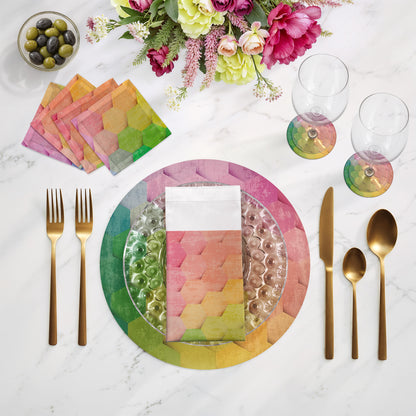 Hex Pink Yellow Green Vegan Leather Round Pebble Placemat