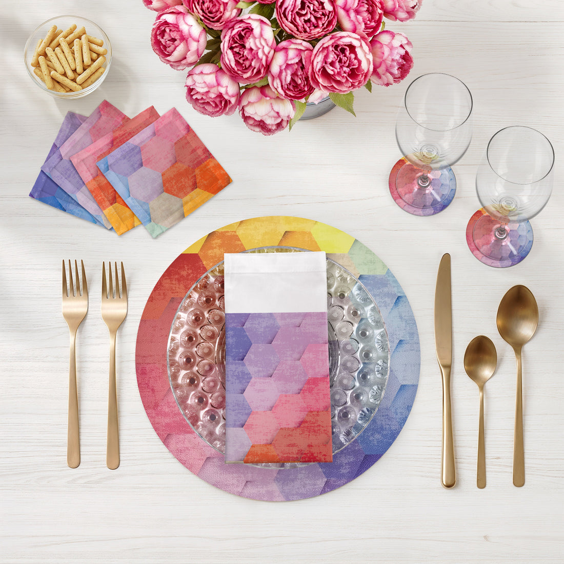 Hex Red Orange Blue 16 Round Pebble Placemats, Set Of 4 - nicolettemayer.com