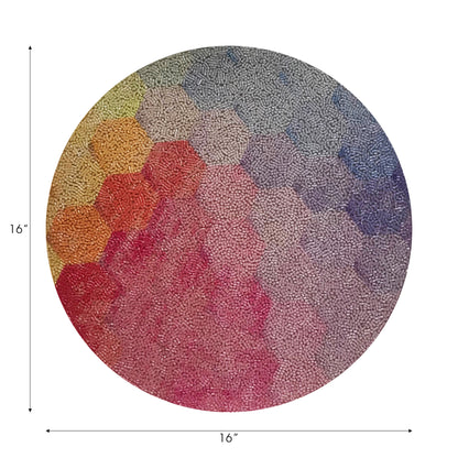 Hex Red Orange Blue Round Beaded Placemat Rough Cut