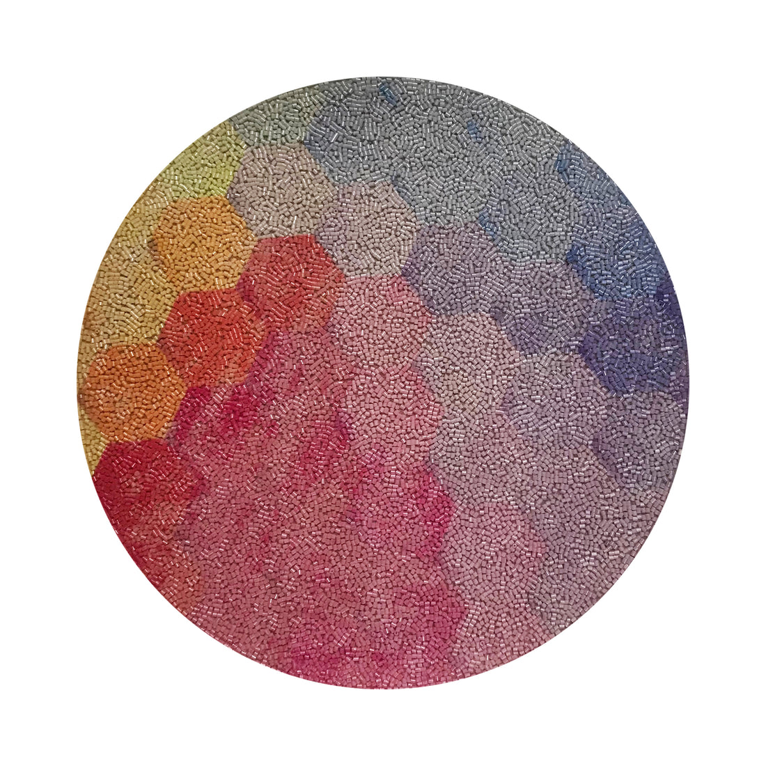Hex Red Orange Blue Round Beaded Placemat Rough Cut