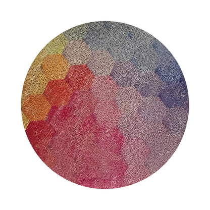 Hex Red Orange Blue Round Beaded Placemat Rough Cut