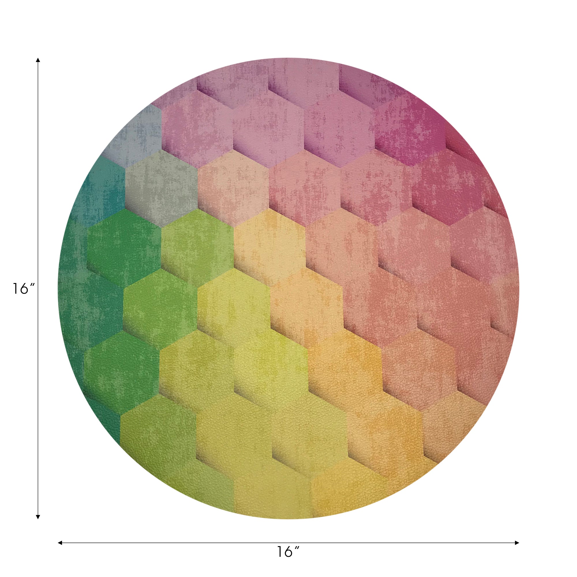 Hex Pink Yellow Green Vegan Leather Round Pebble Placemat