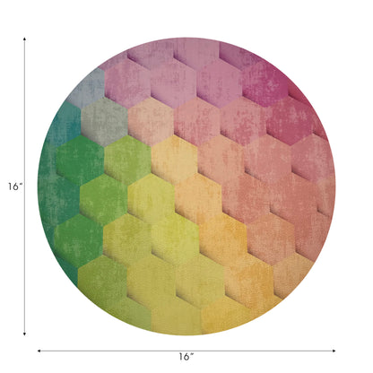 Hex Pink Yellow Green Vegan Leather Round Pebble Placemat
