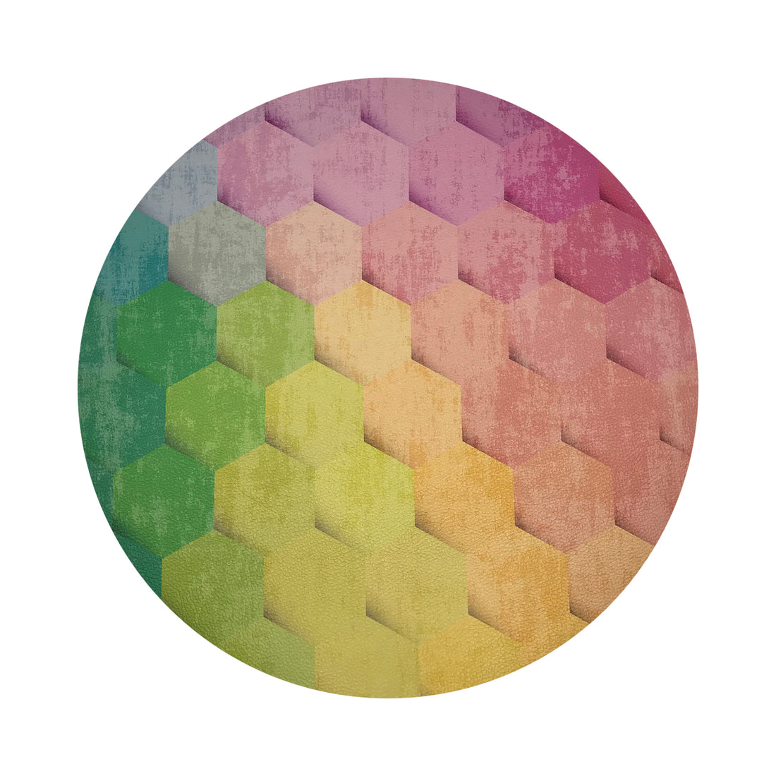Hex Pink Yellow Green Vegan Leather Round Pebble Placemat