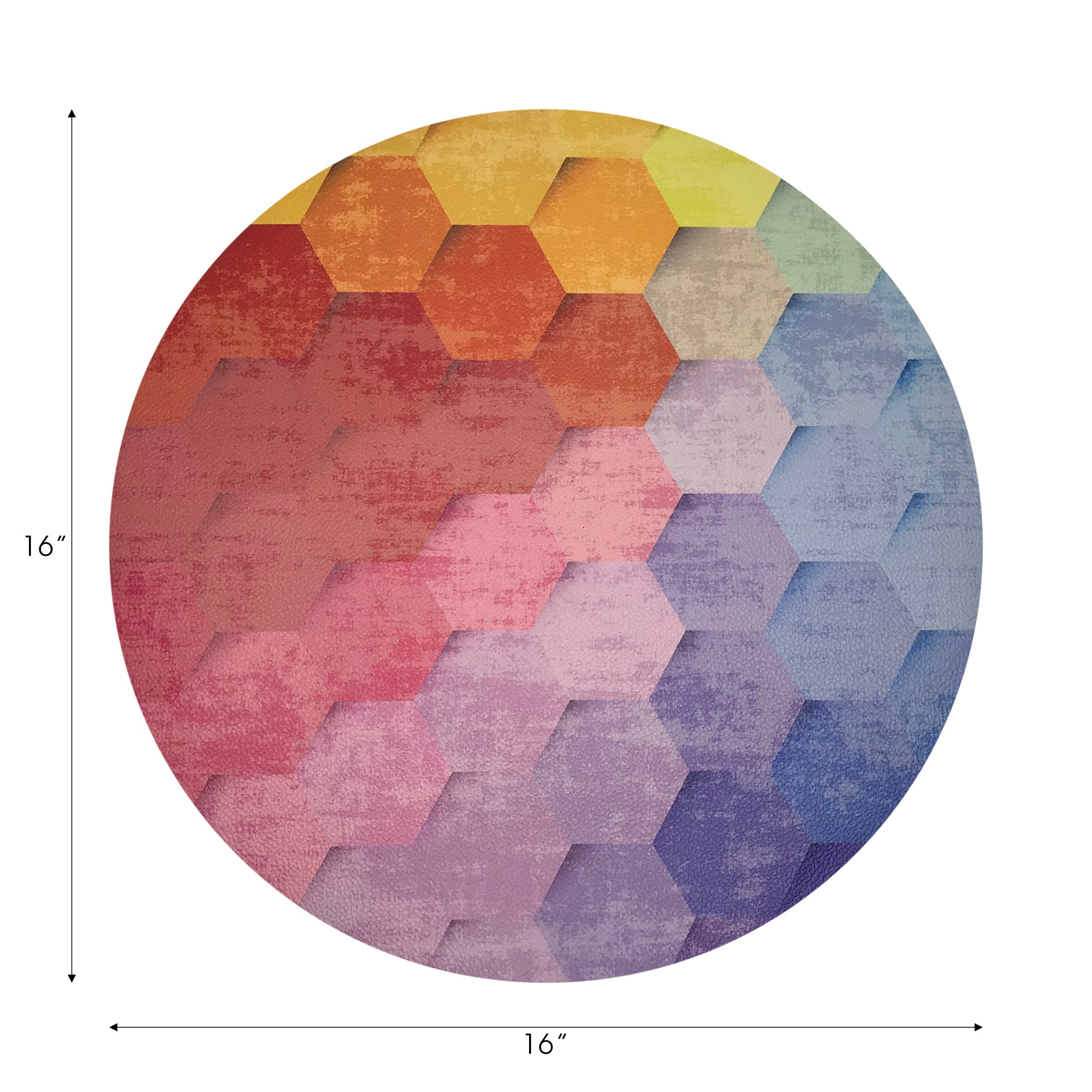 Hex Red Orange Blue Vegan Leather Round Pebble Placemat