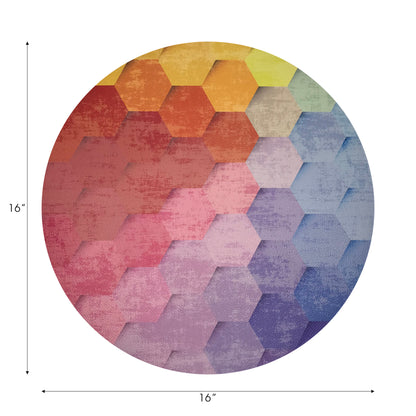 Hex Red Orange Blue Vegan Leather Round Pebble Placemat