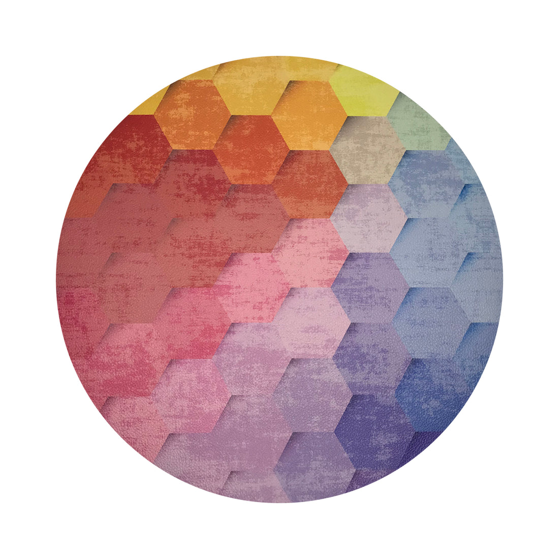 Hex Red Orange Blue Vegan Leather Round Pebble Placemat
