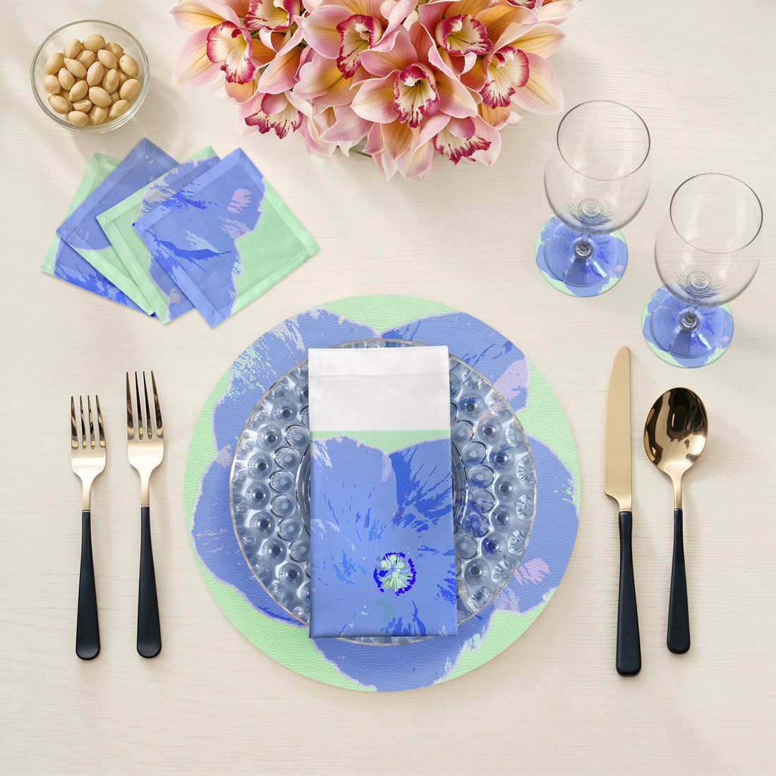 Hibiscus Clematis Vegan Leather Round Pebble Placemat