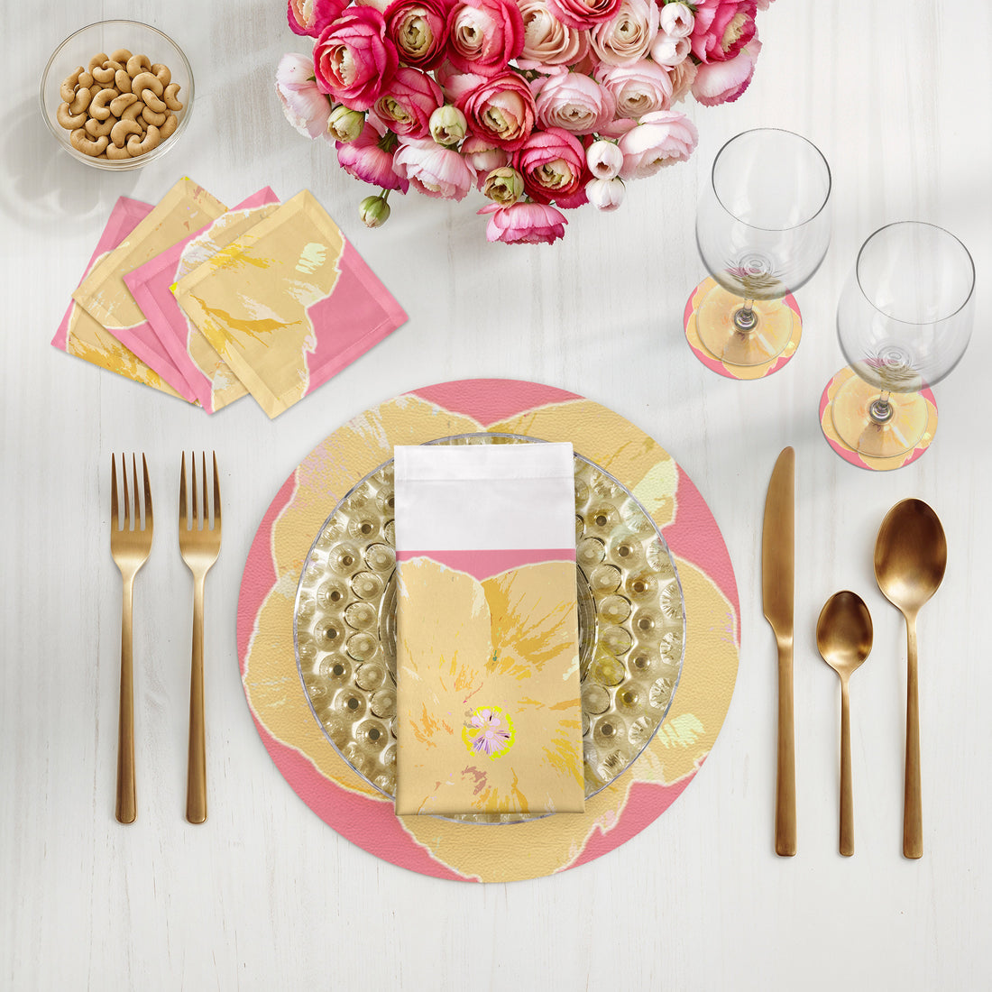 Hibiscus Pink Vegan Leather Round Pebble Placemat