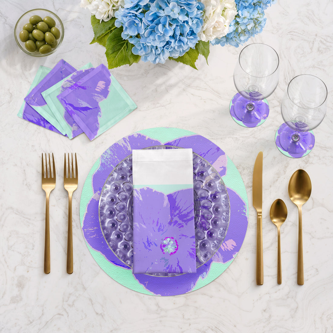 Ensemble de 4 sets de table ronds Hibiscus Wander de 40 cm