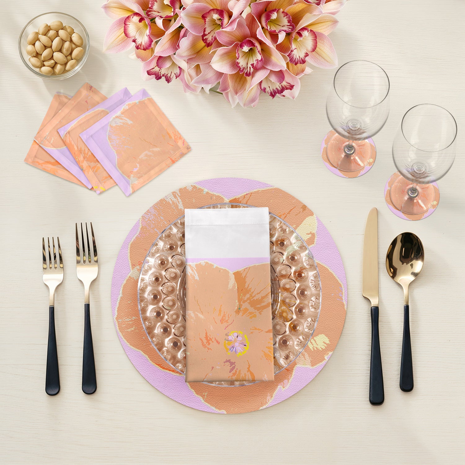 Hibiscus Lilac 16&quot; Round Pebble Placemat Set of 4 - nicolettemayer.com