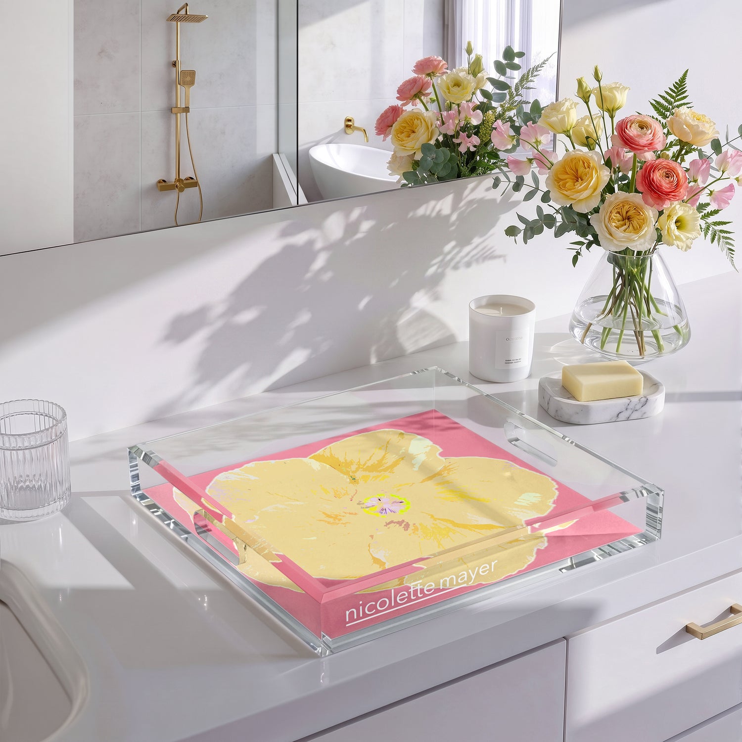 Hibiscus Pink 12X12 Acrylic Tray - nicolettemayer.com
