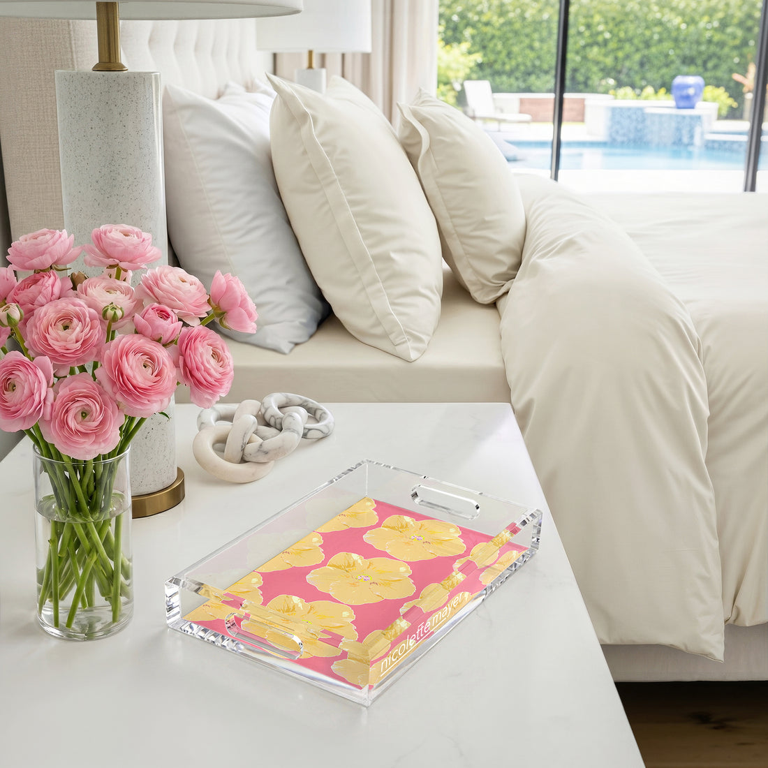 Hibiscus Pink 12.5X7.75 Acrylic Tray - nicolettemayer.com

