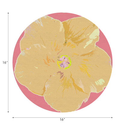 Hibiscus Pink Vegan Leather Round Pebble Placemat