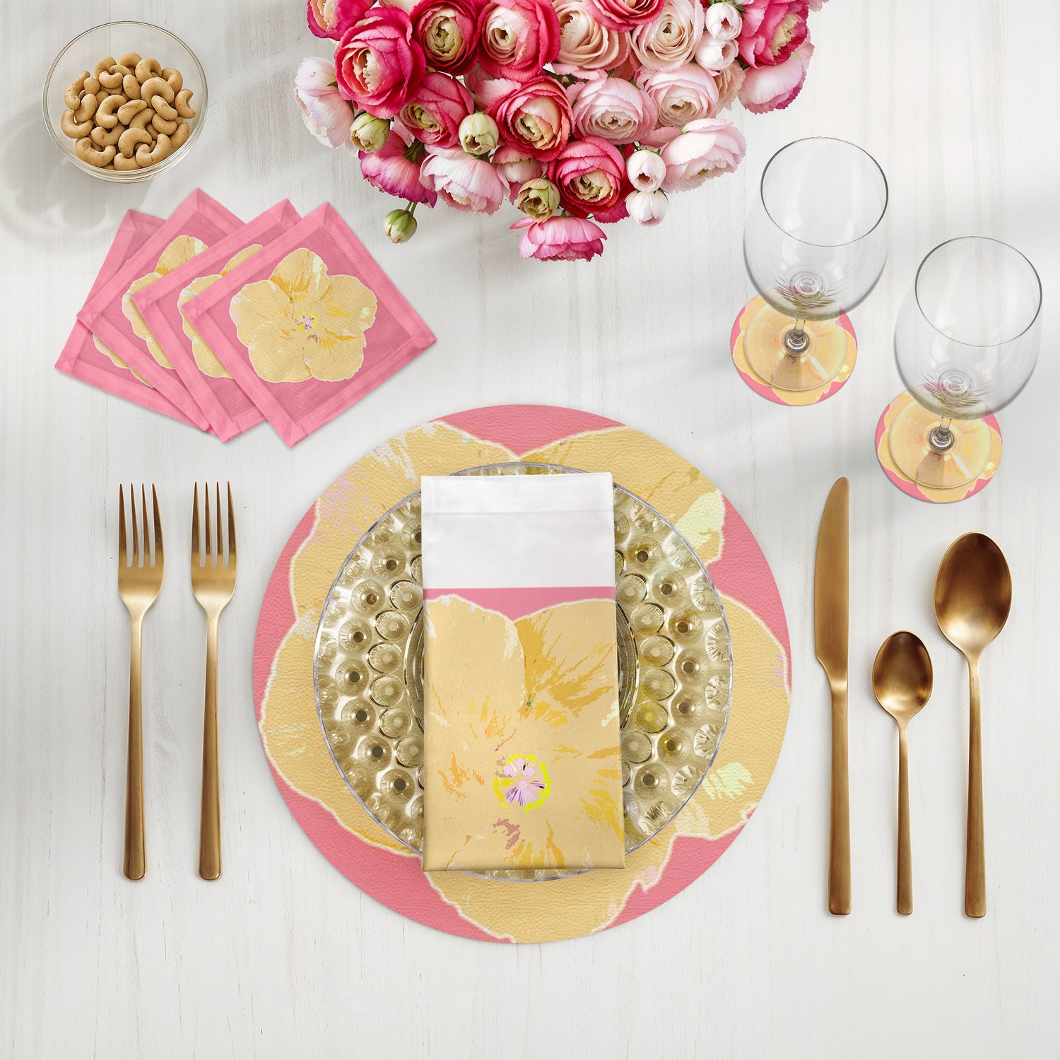 Hibiscus Pink 16" Round Pebble Placemats, Set of 4 - nicolettemayer.com
