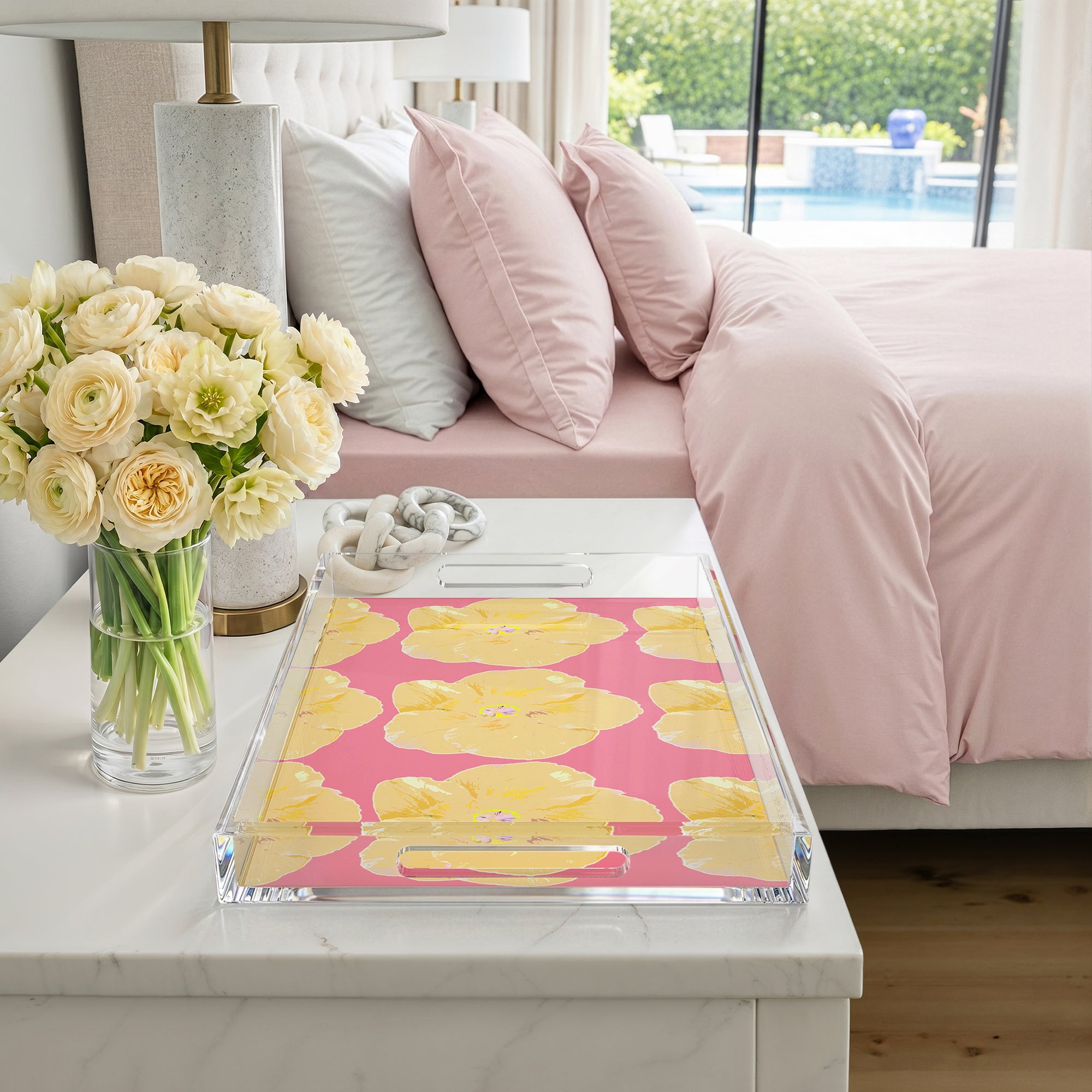 Hibiscus Pink 22.5X14.5 Acrylic Tray - nicolettemayer.com
