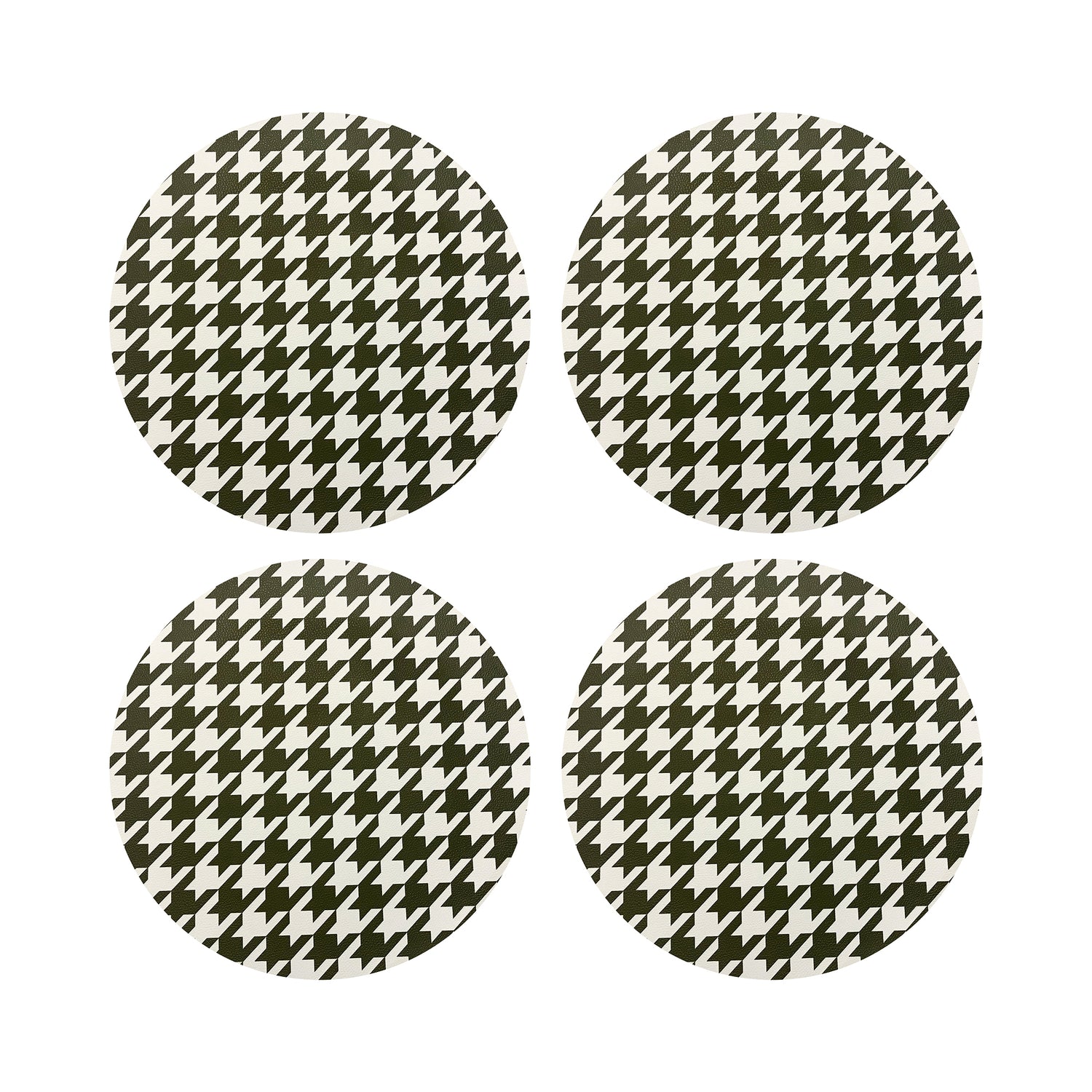 HOUNDSTOOTH GREEN WHITE 16&quot; Round Pebble Placemats, Set of 4 - nicolettemayer.com
