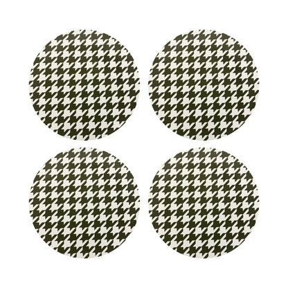 HOUNDSTOOTH GREEN WHITE 16&quot; Round Pebble Placemats, Set of 4 - nicolettemayer.com
