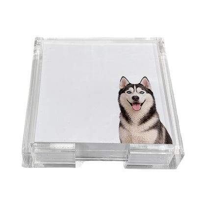 Husky dog note cards in a clear acrylic holder by Nicolette Mayer