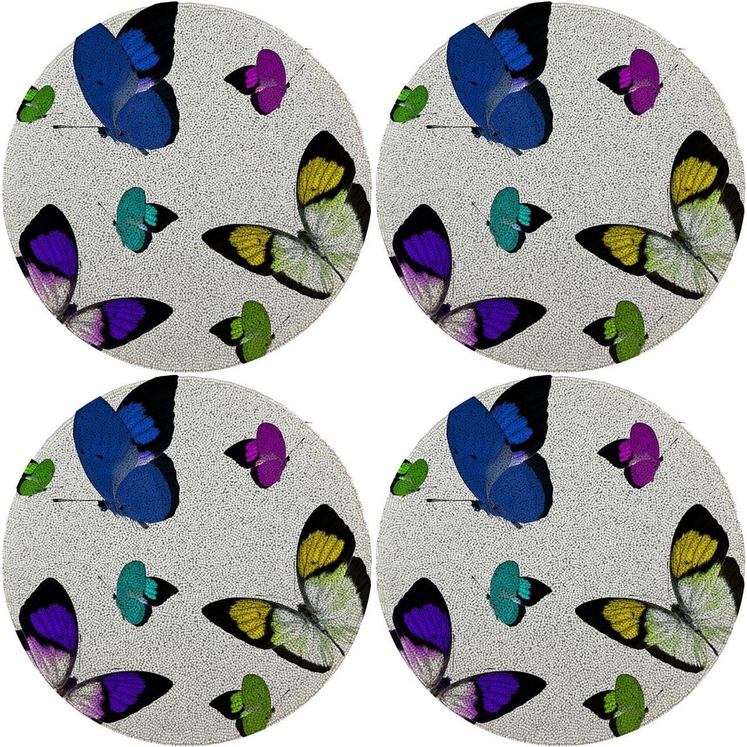 Butterflies Acid Blue 16 Round Beaded Smooth - Set of 4