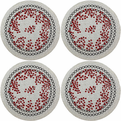 Christmas Berries Red White 16 Round Beaded Smooth - Set of 4