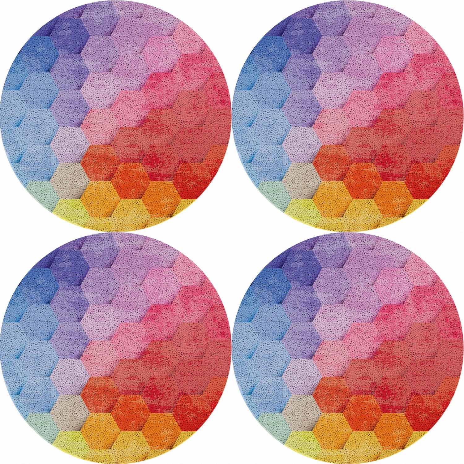 Hex Red Orange Blue 16 Round Beaded Rough Cut - Set of 4