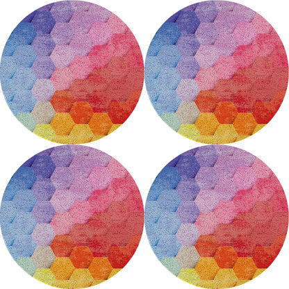 Hex Red Orange Blue 16 Round Beaded Rough Cut - Set of 4