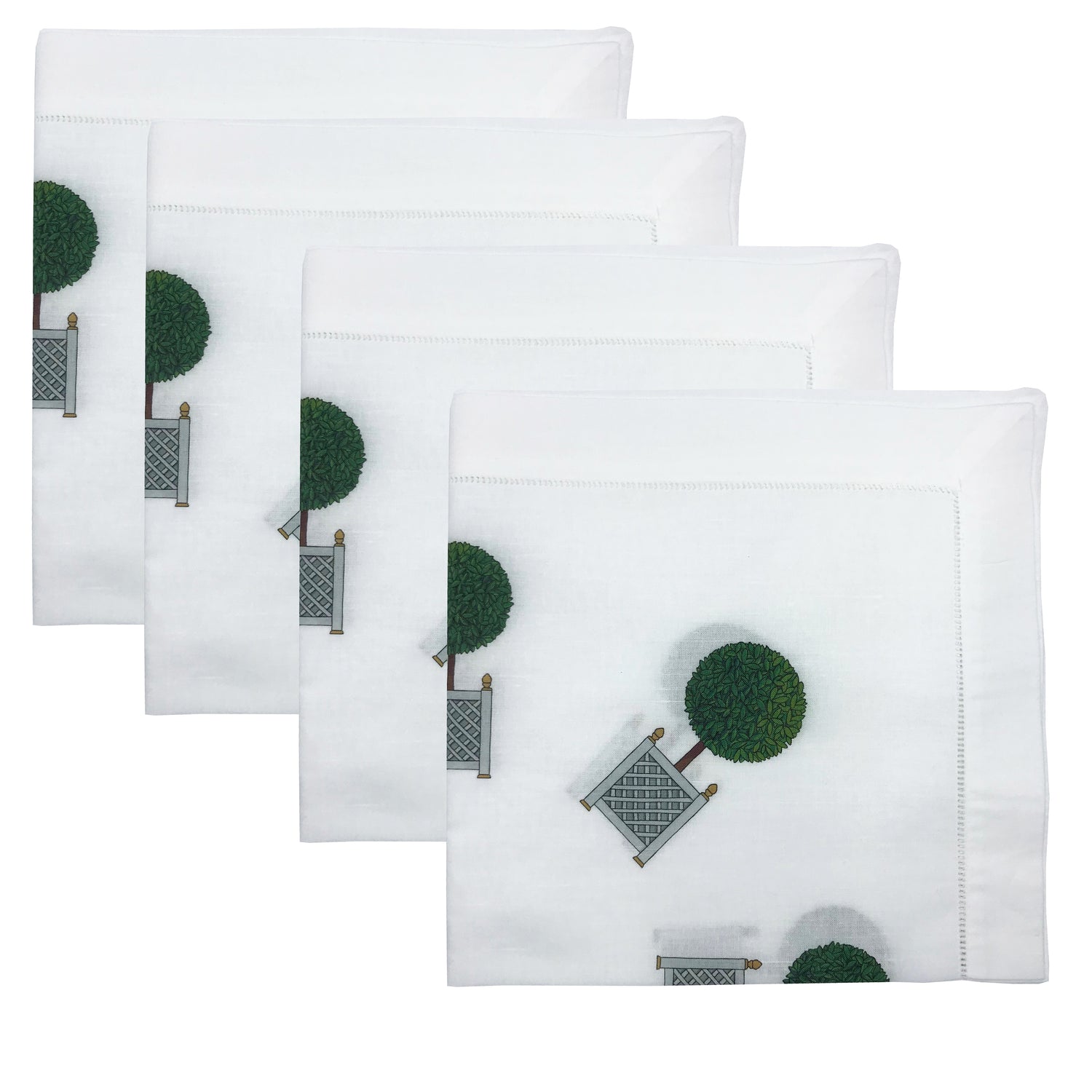 Timothy Corrigan Topiary Radial 22&quot;x22&quot; Hemstitch Dinner Napkins, Set Of 4