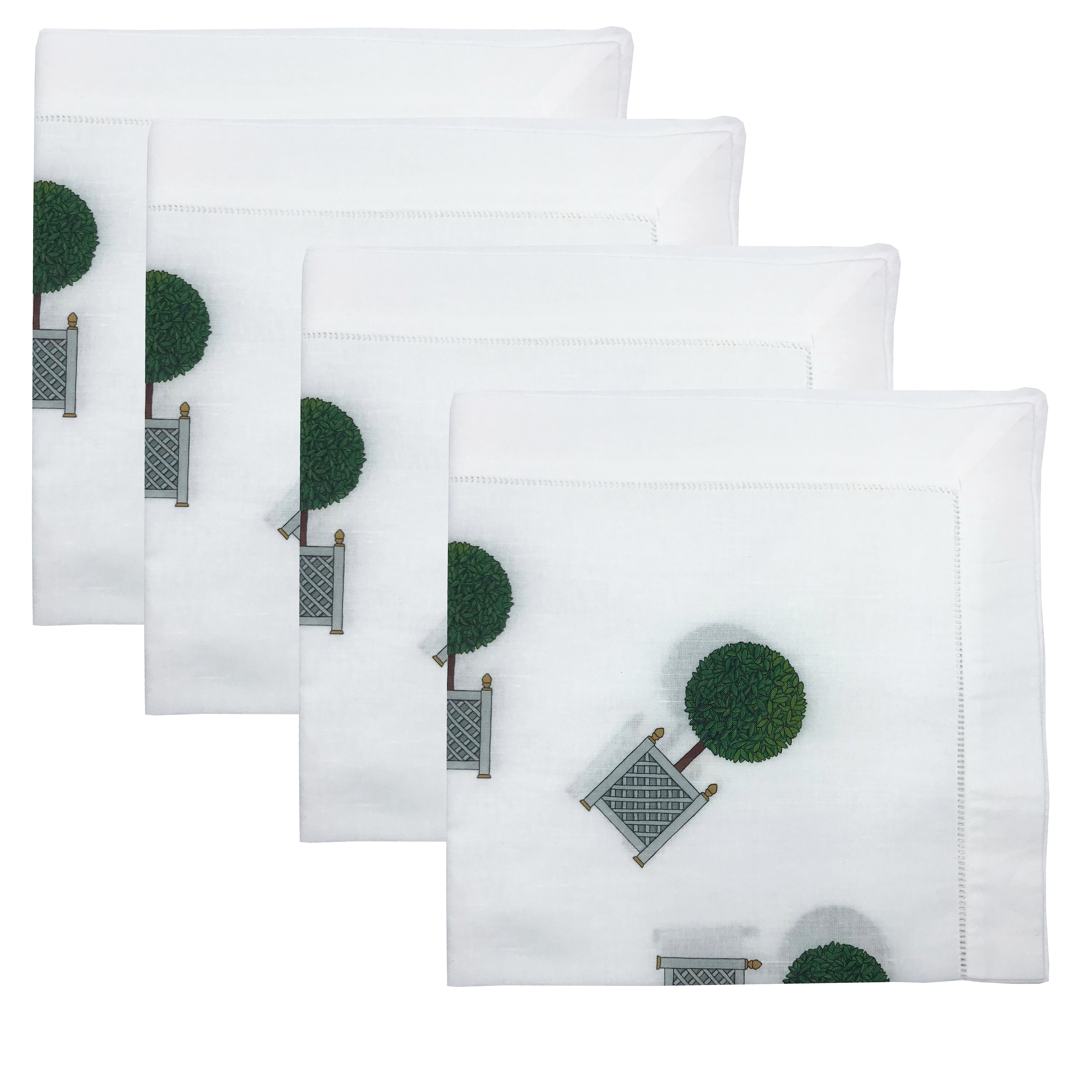 Timothy Corrigan Topiary Radial 22&quot;x22&quot; Hemstitch Dinner Napkins, Set Of 4