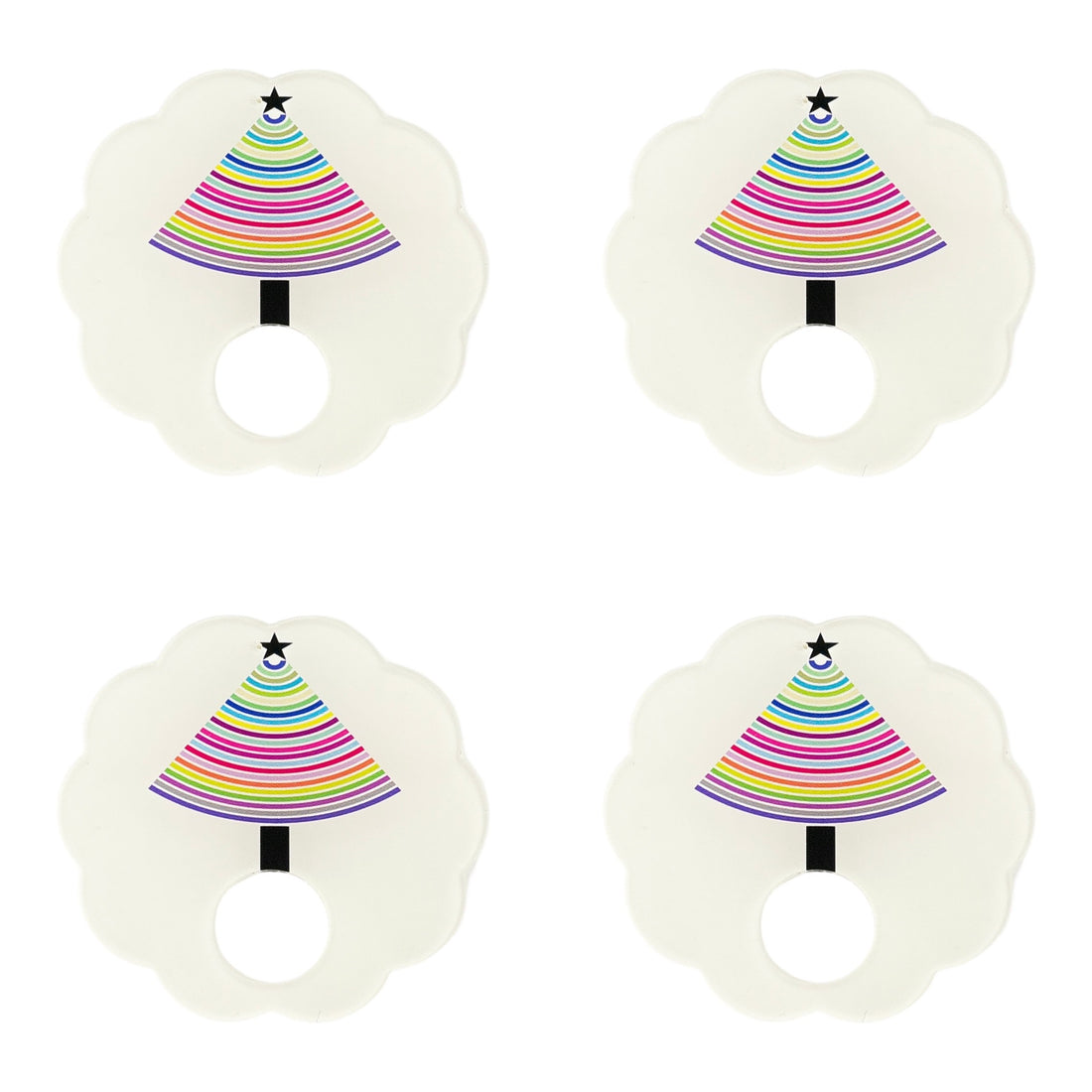 Christmas Tree Brights Acrylic Scallop Napkin Ring - Set of 4
