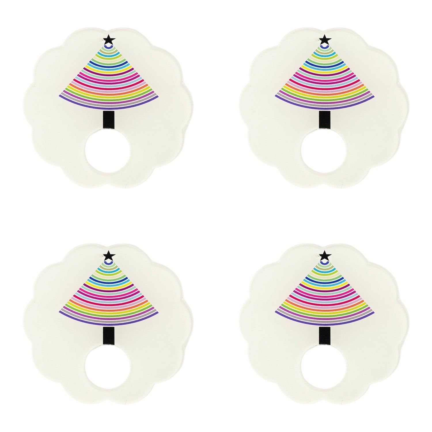Christmas Tree Brights Acrylic Scallop Napkin Ring - Set of 4