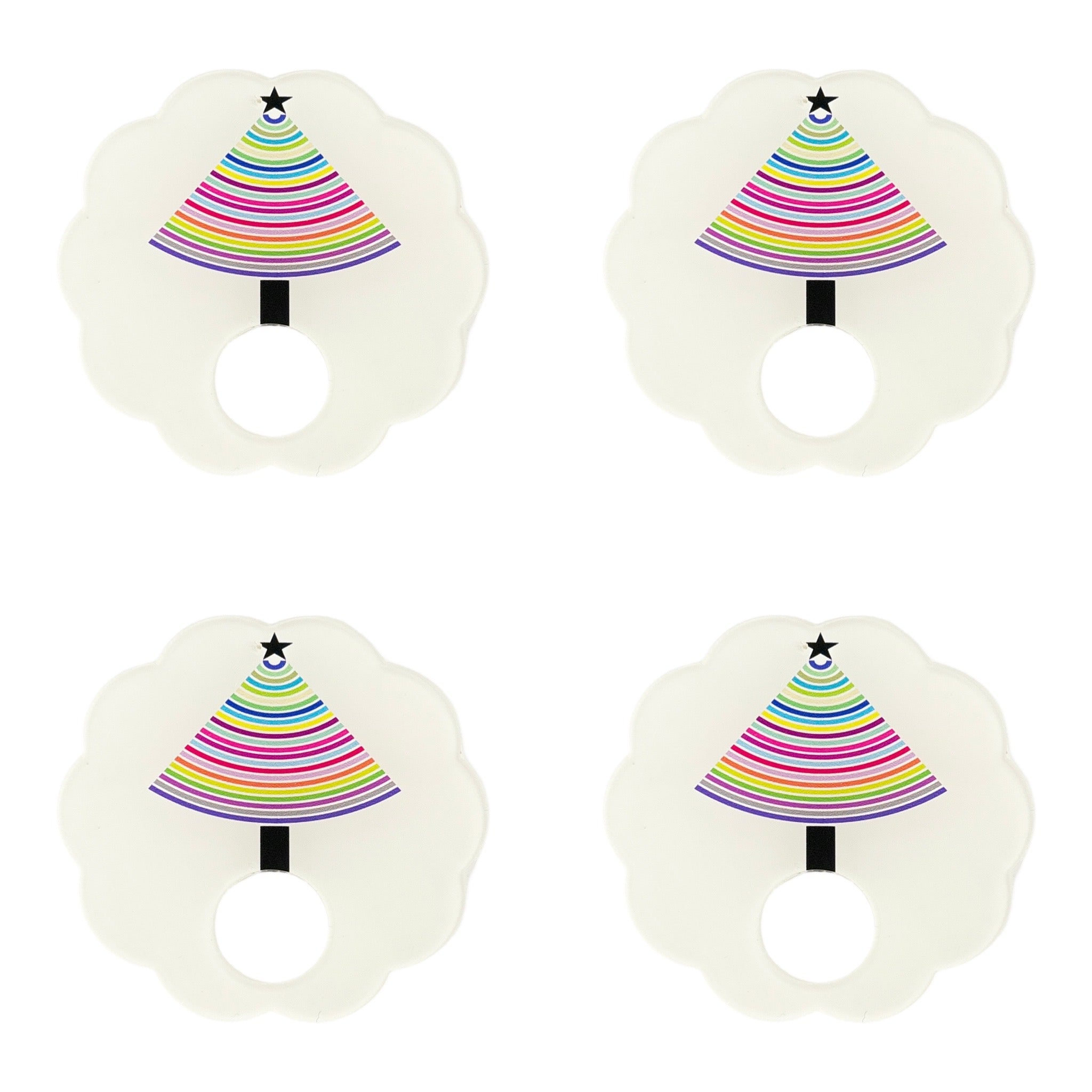 Christmas Tree Brights Acrylic Scallop Napkin Ring - Set of 4