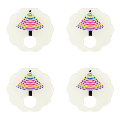 Christmas Tree Brights Acrylic Scallop Napkin Ring - Set of 4