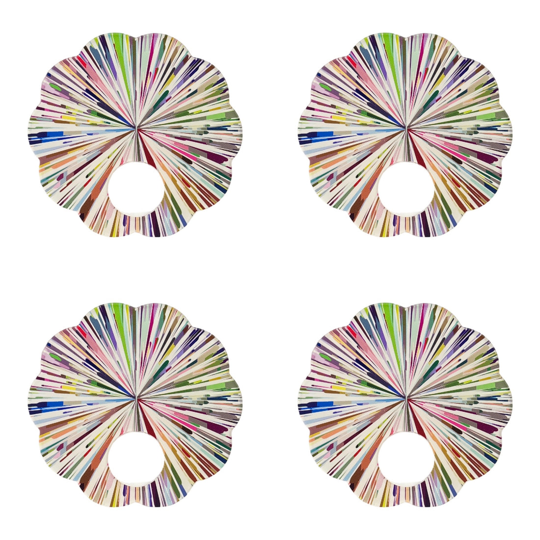 Fireworks White Acrylic Scallop Napkin Ring - Set of 4