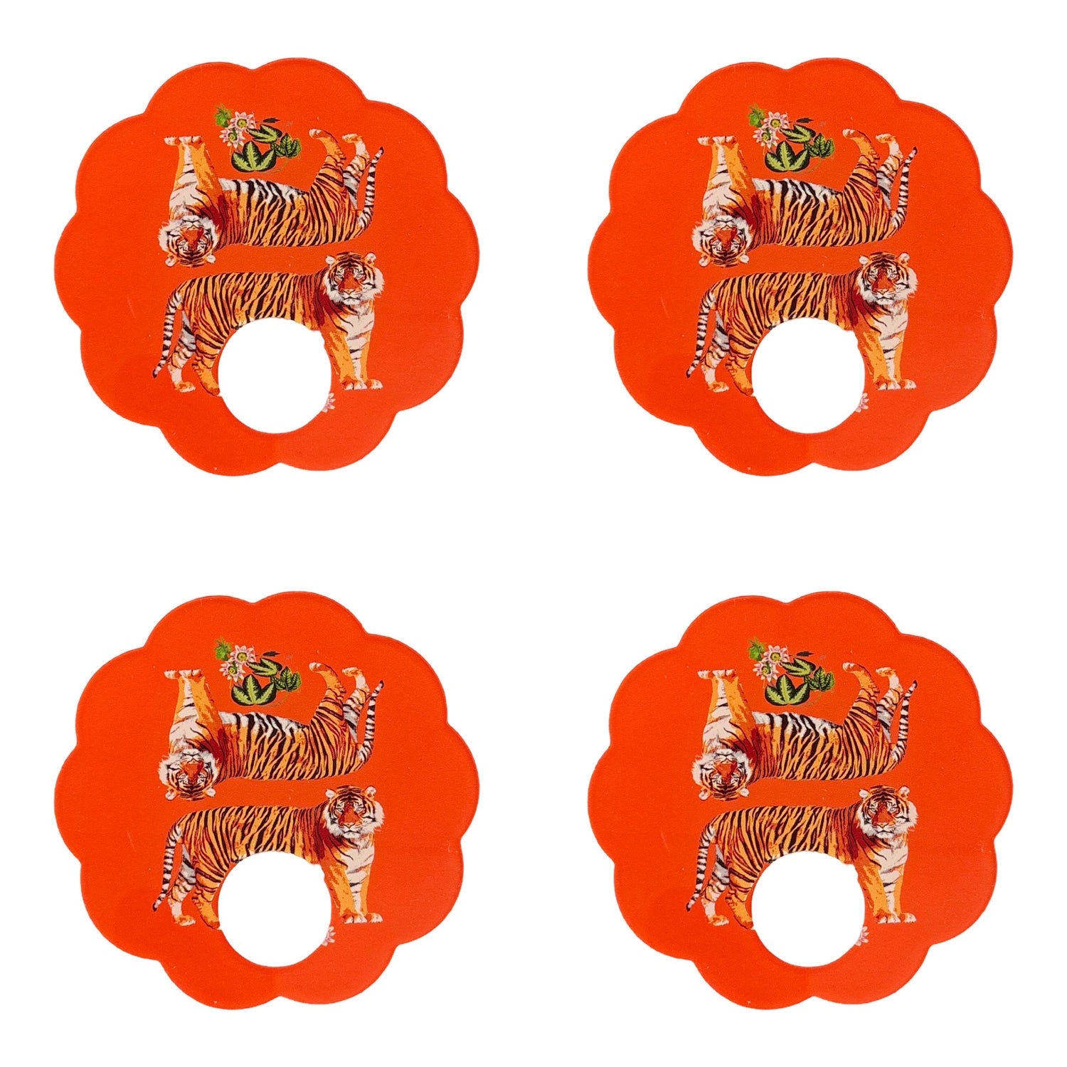 Tiger Seeing Double Orangerie Acrylic Scallop Napkin Ring - Set of 4