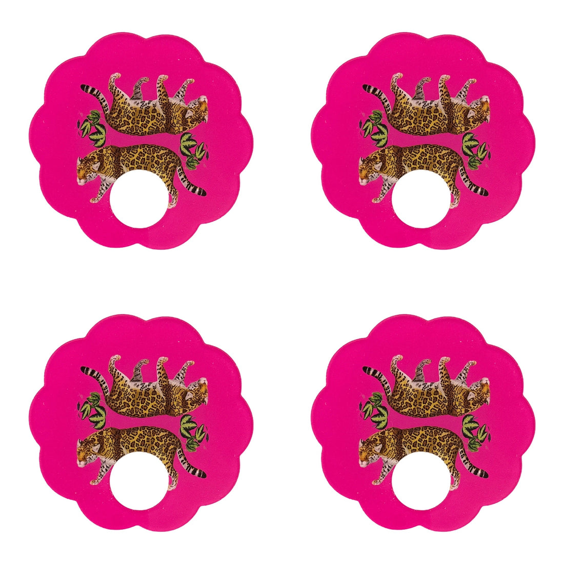 Leopard Seeing Double Hot Pink Acrylic Scallop Napkin Ring - Set of 4