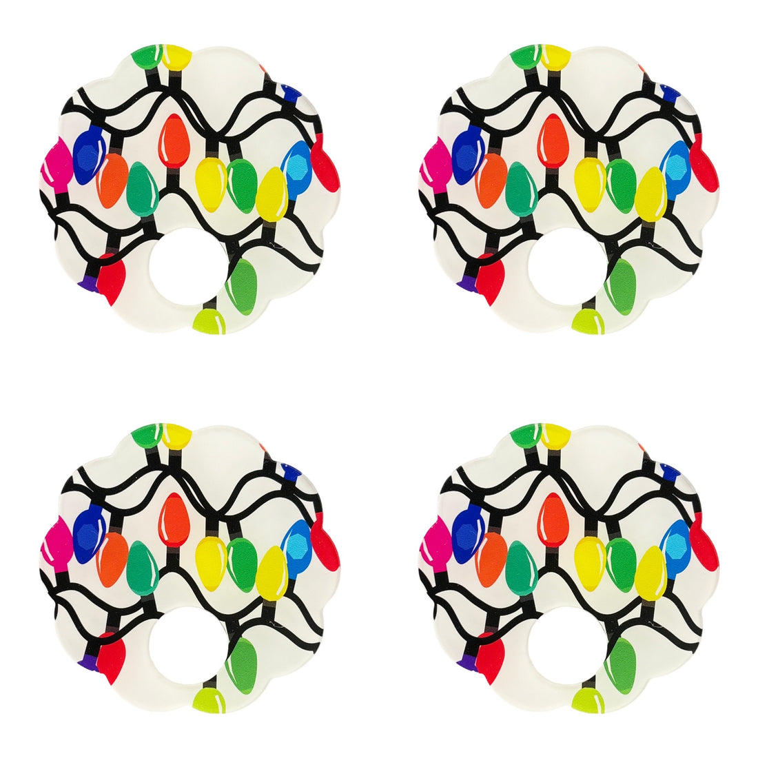 Xmas Tangle Primaries Acrylic Scallop Napkin Ring - Set of 4