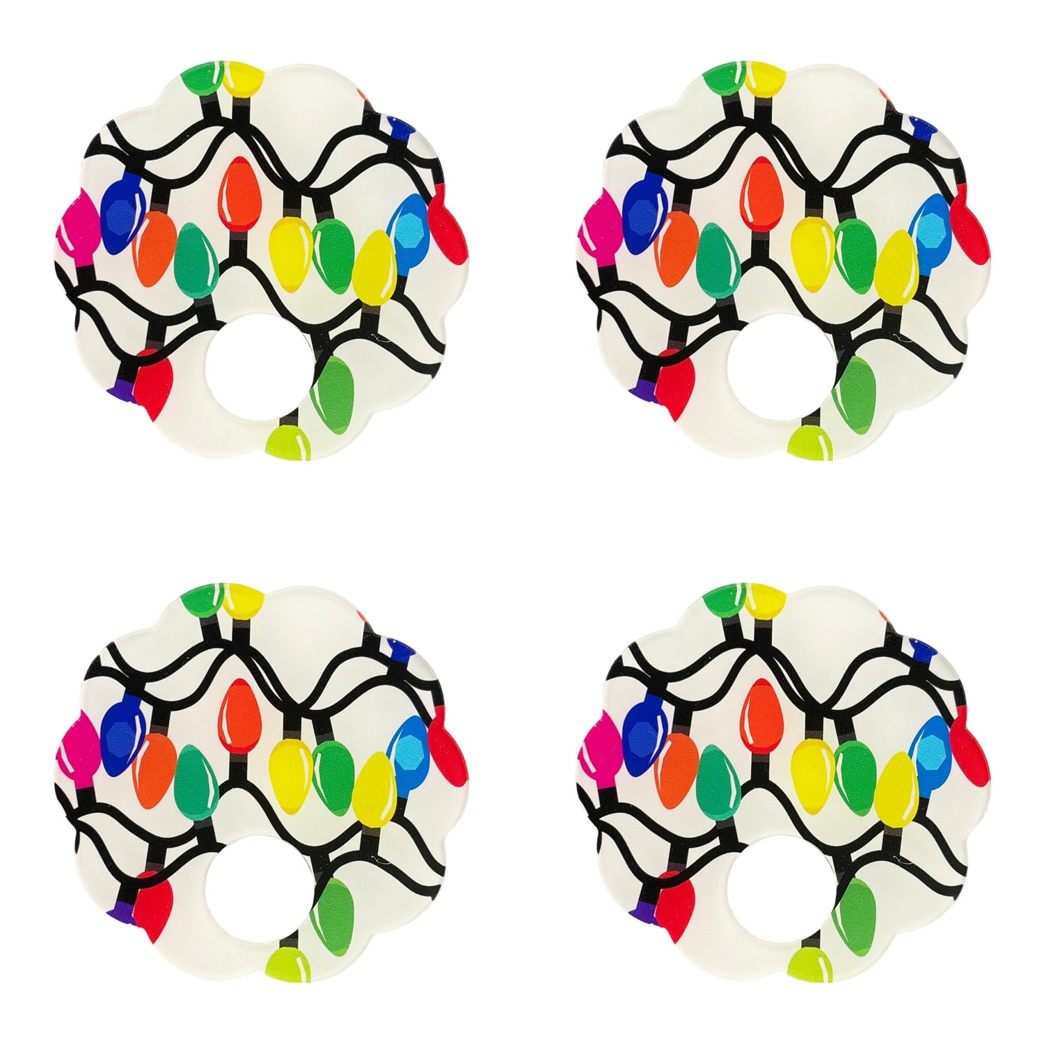 Xmas Tangle Primaries Acrylic Scallop Napkin Ring - Set of 4