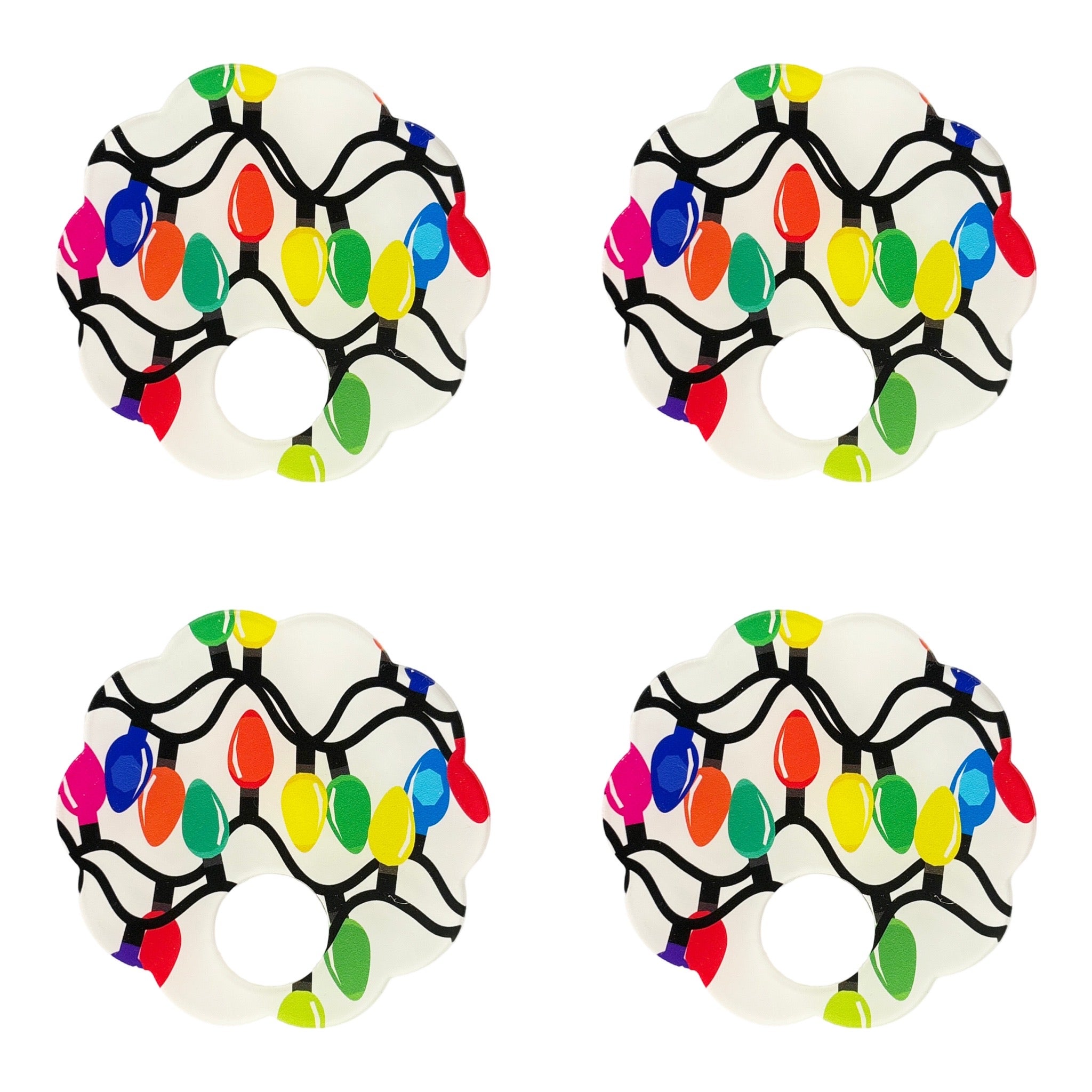 Xmas Tangle Primaries Acrylic Scallop Napkin Ring - Set of 4