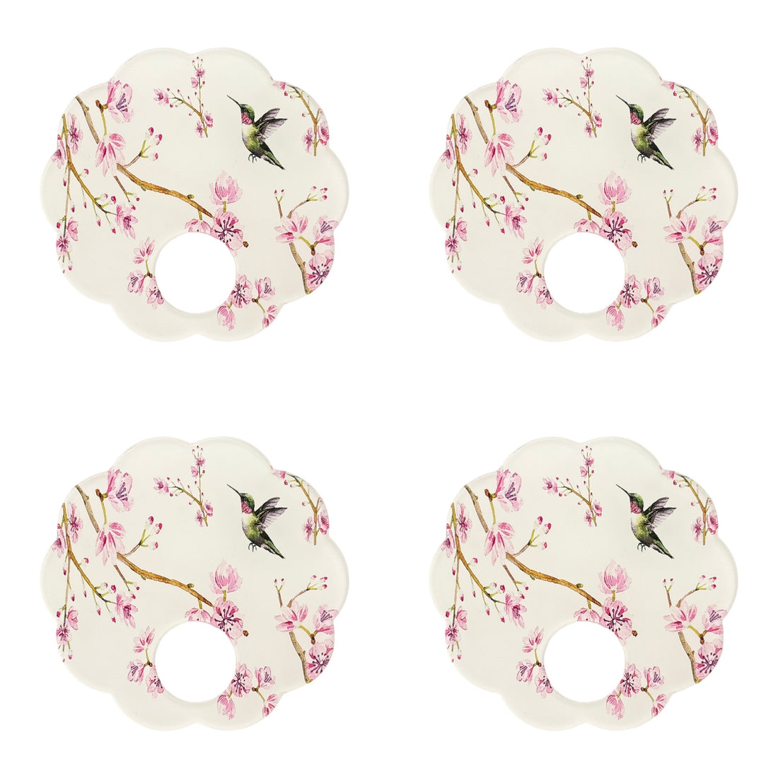 Blossom Fantasia White Acrylic Scallop Napkin Ring - Set of 4
