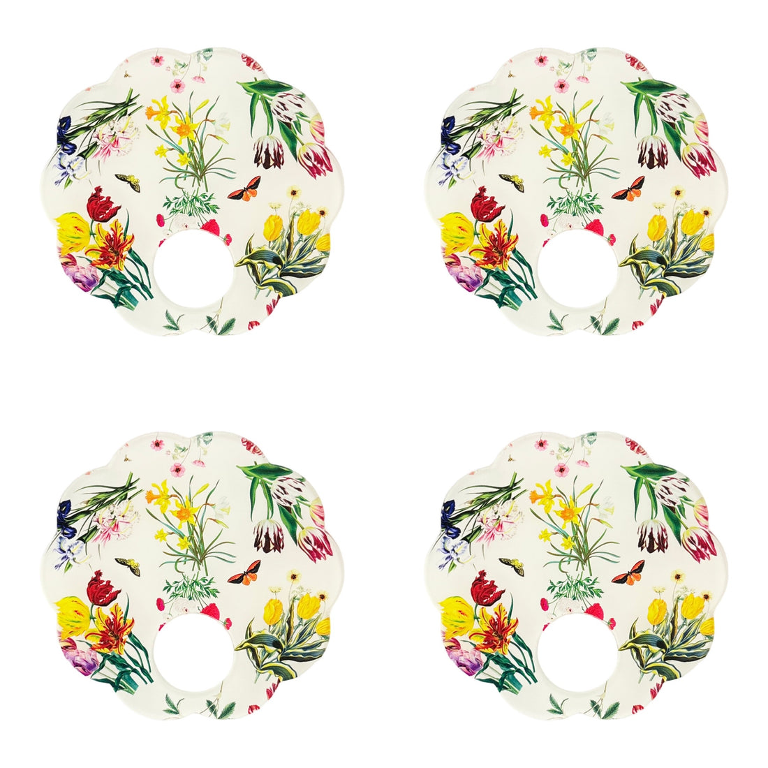 Flora Fauna White Acrylic Scallop Napkin Ring - Set of 4