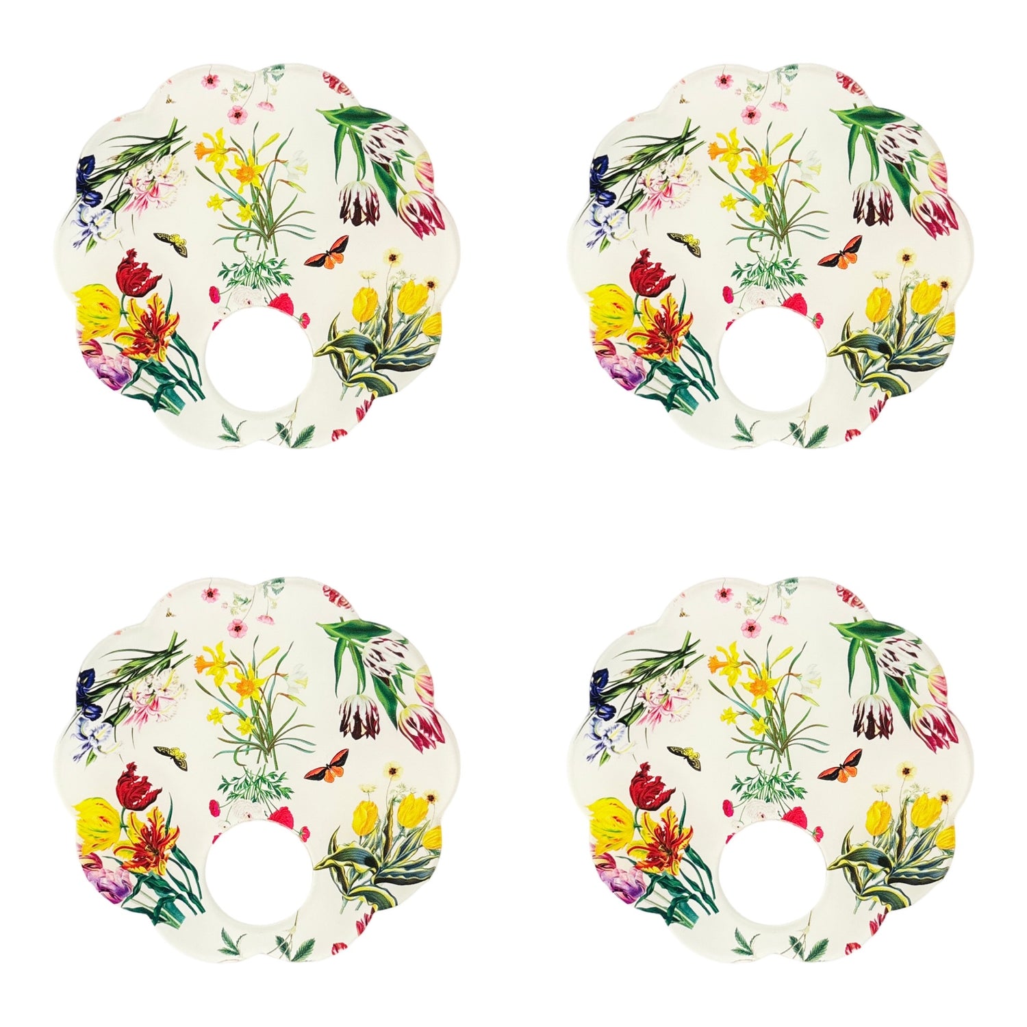 Flora Fauna White Acrylic Scallop Napkin Ring - Set of 4